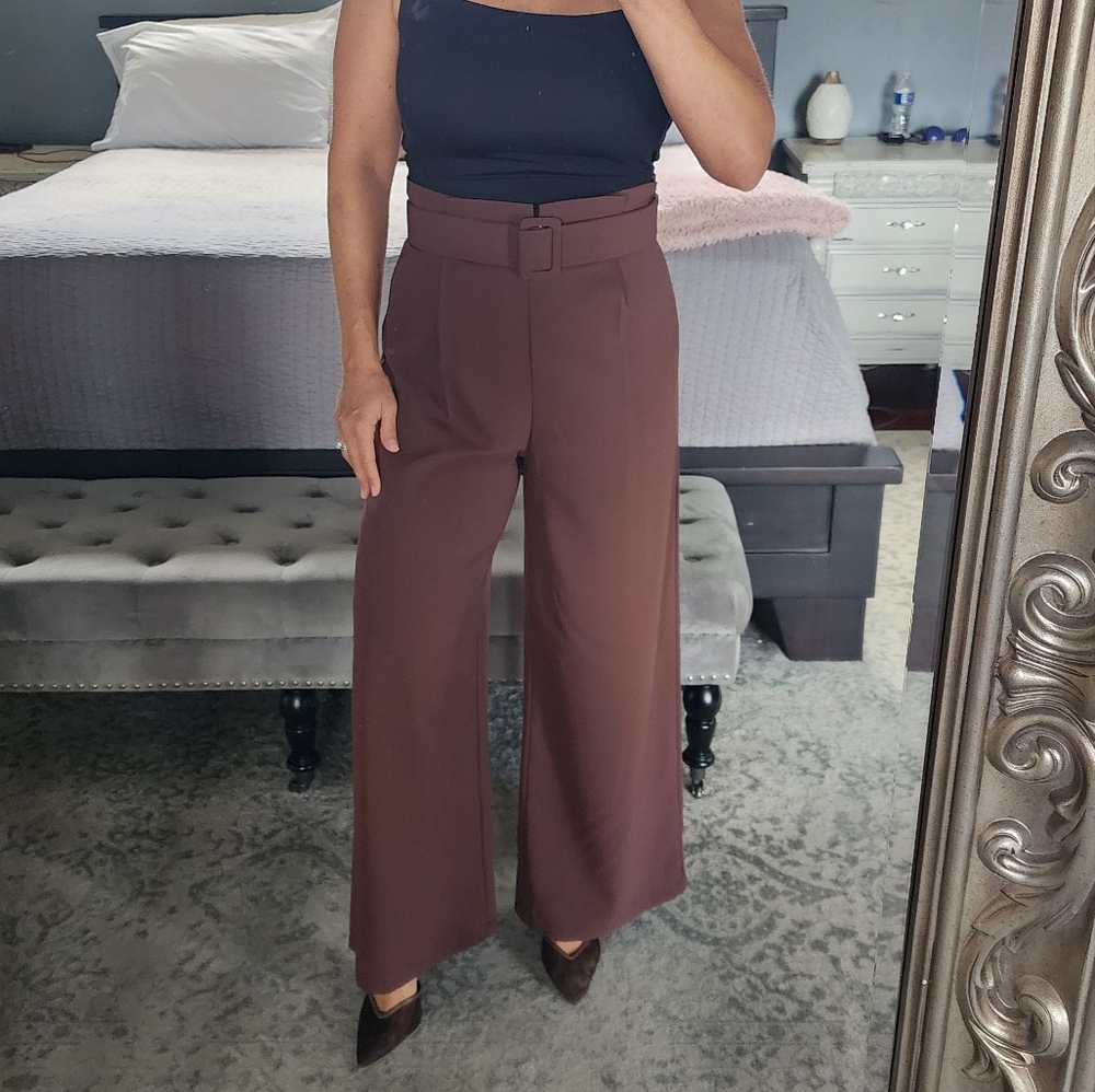 Brown High Rise Wide Leg Trousers